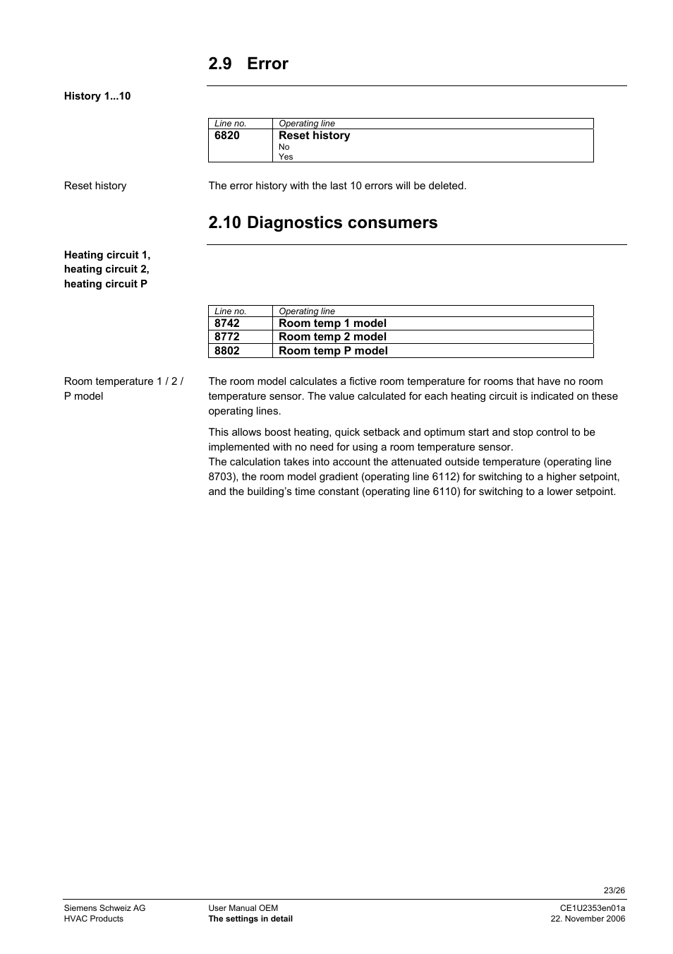 9 error, 10 diagnostics consumers | Siemens Albatros Zone Controler CE1U2353en01a User Manual | Page 23 / 26