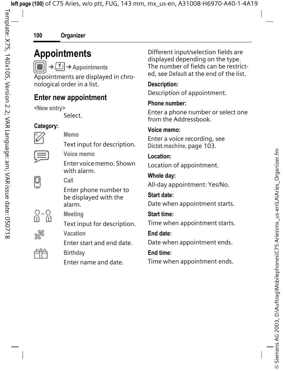 Appointments | Siemens Gigaset 200 User Manual | Page 101 / 139