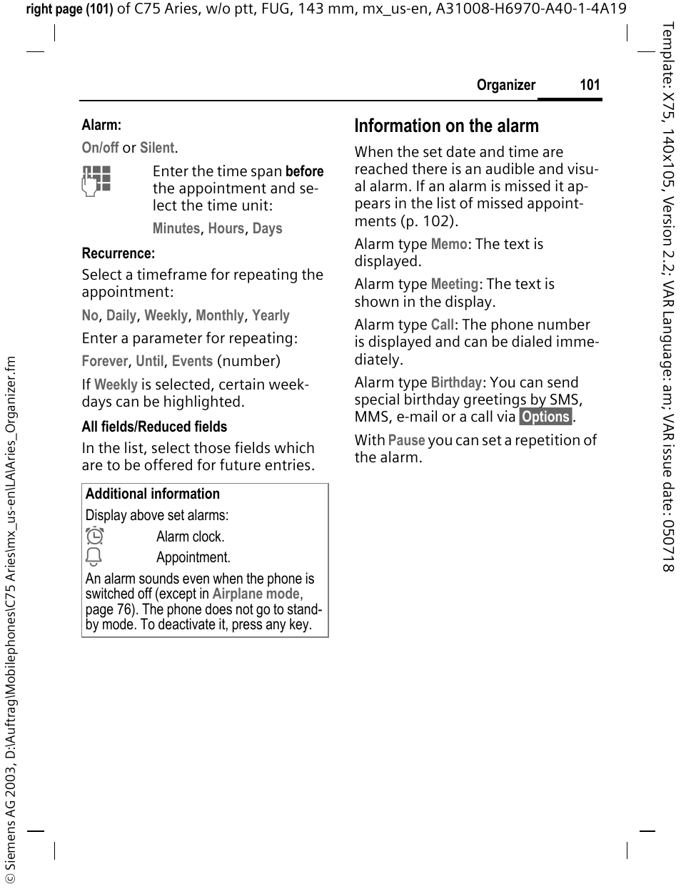 Information on the alarm | Siemens Gigaset 200 User Manual | Page 102 / 139