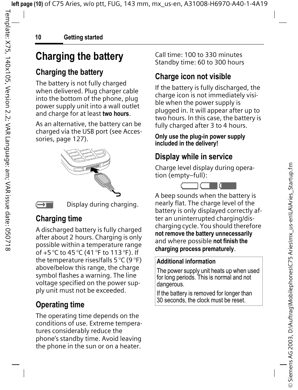 Charging the battery | Siemens Gigaset 200 User Manual | Page 11 / 139