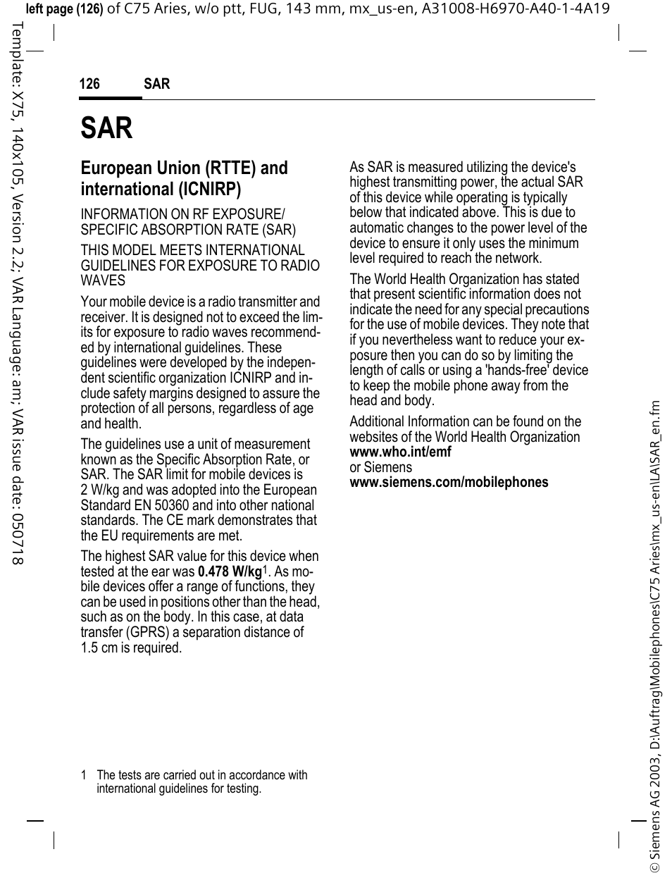 European union (rtte) and international (icnirp) | Siemens Gigaset 200 User Manual | Page 127 / 139