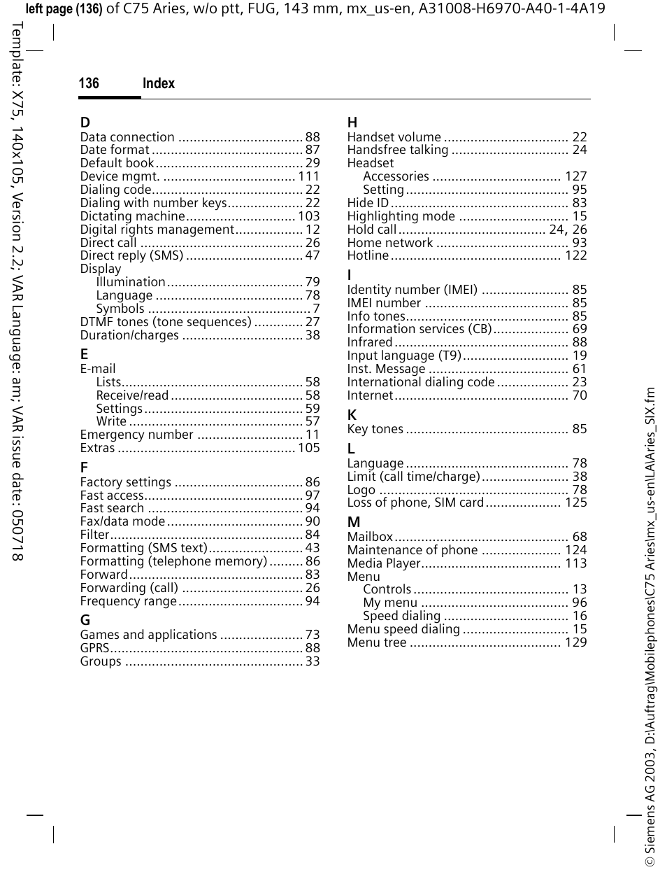 Siemens Gigaset 200 User Manual | Page 137 / 139