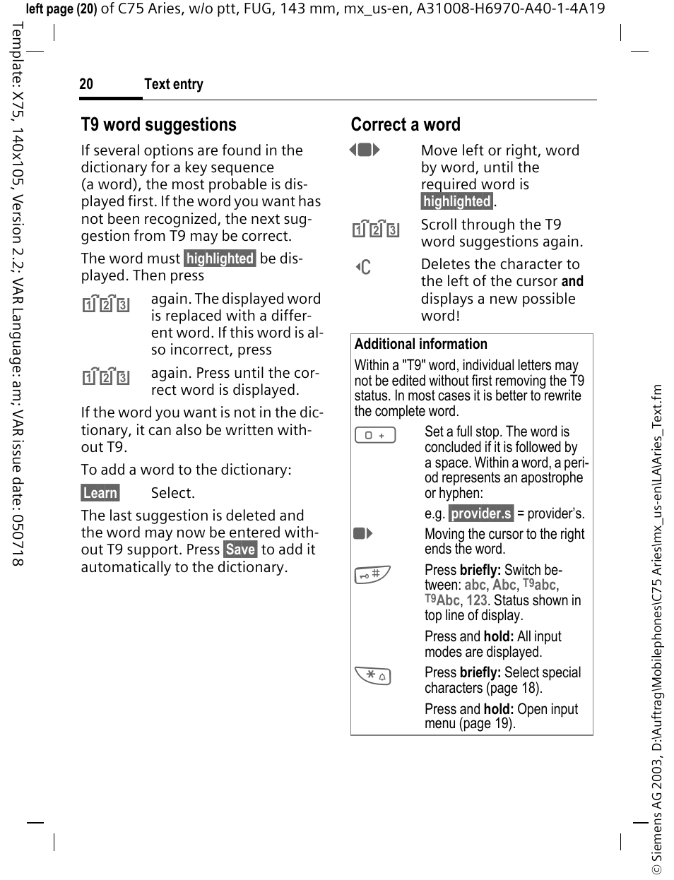 T9 word suggestions, Correct a word | Siemens Gigaset 200 User Manual | Page 21 / 139