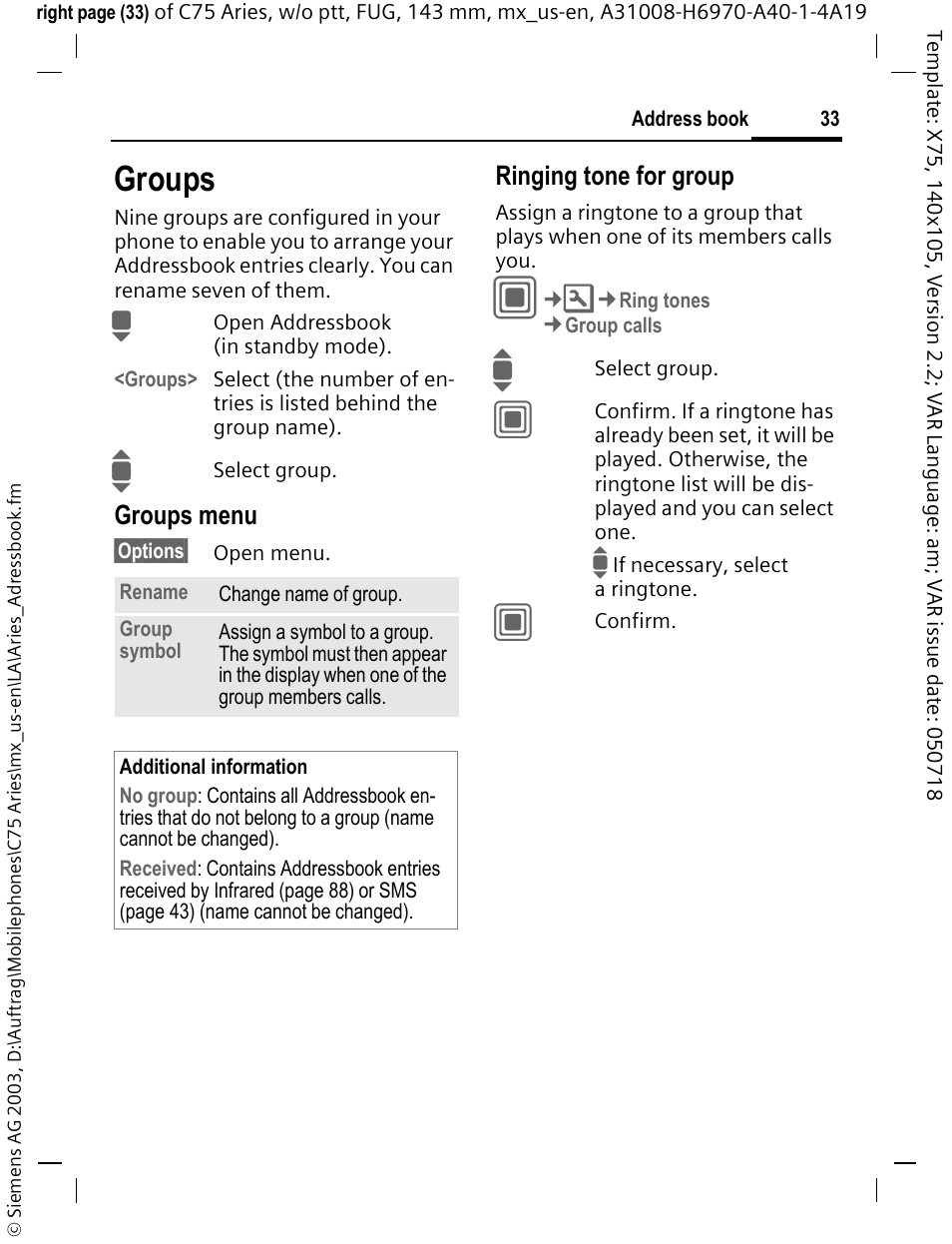 Groups | Siemens Gigaset 200 User Manual | Page 34 / 139