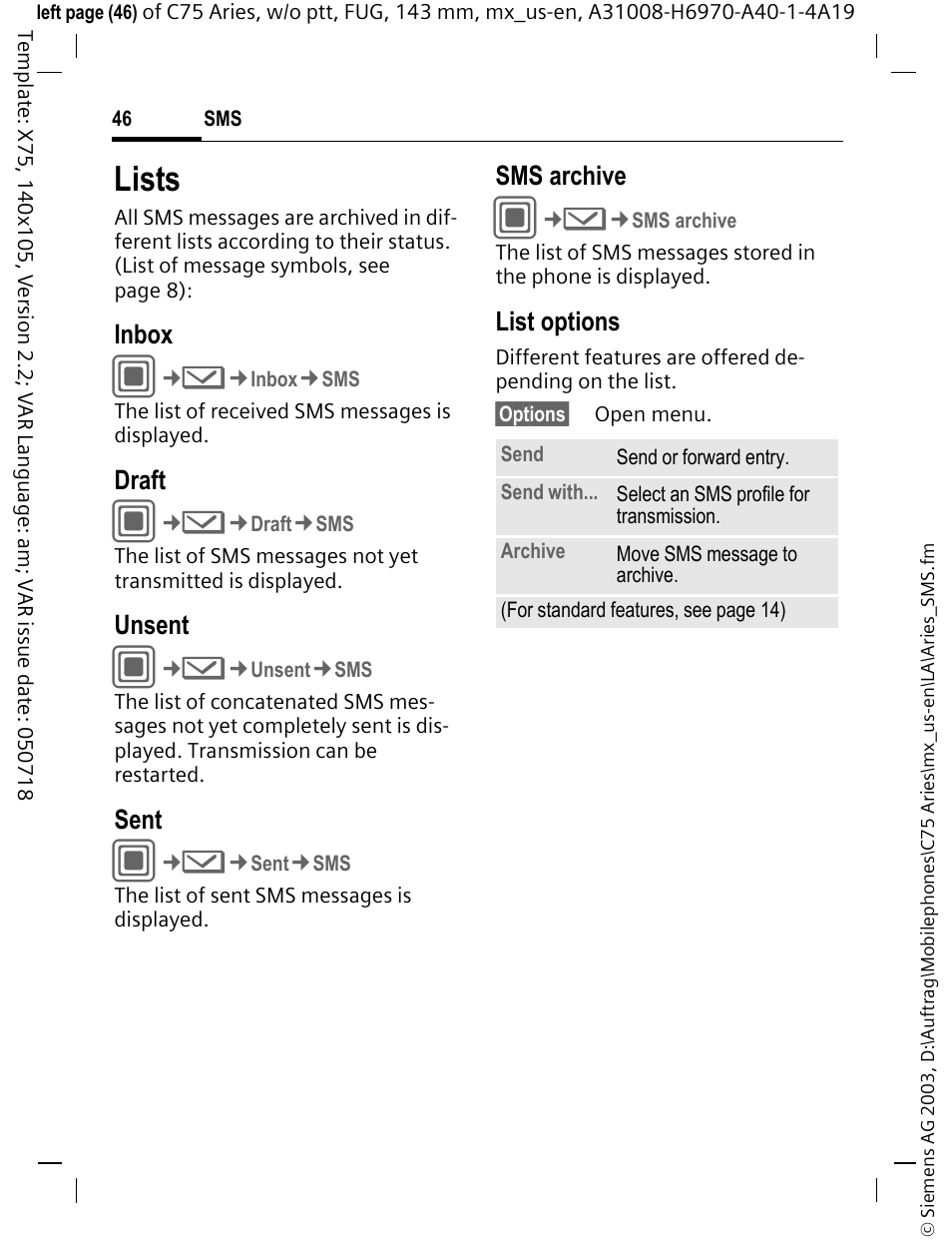 Lists | Siemens Gigaset 200 User Manual | Page 47 / 139