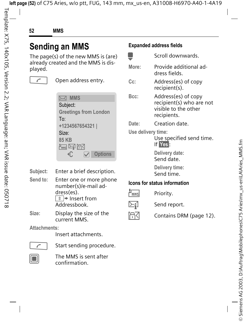 Sending an mms | Siemens Gigaset 200 User Manual | Page 53 / 139