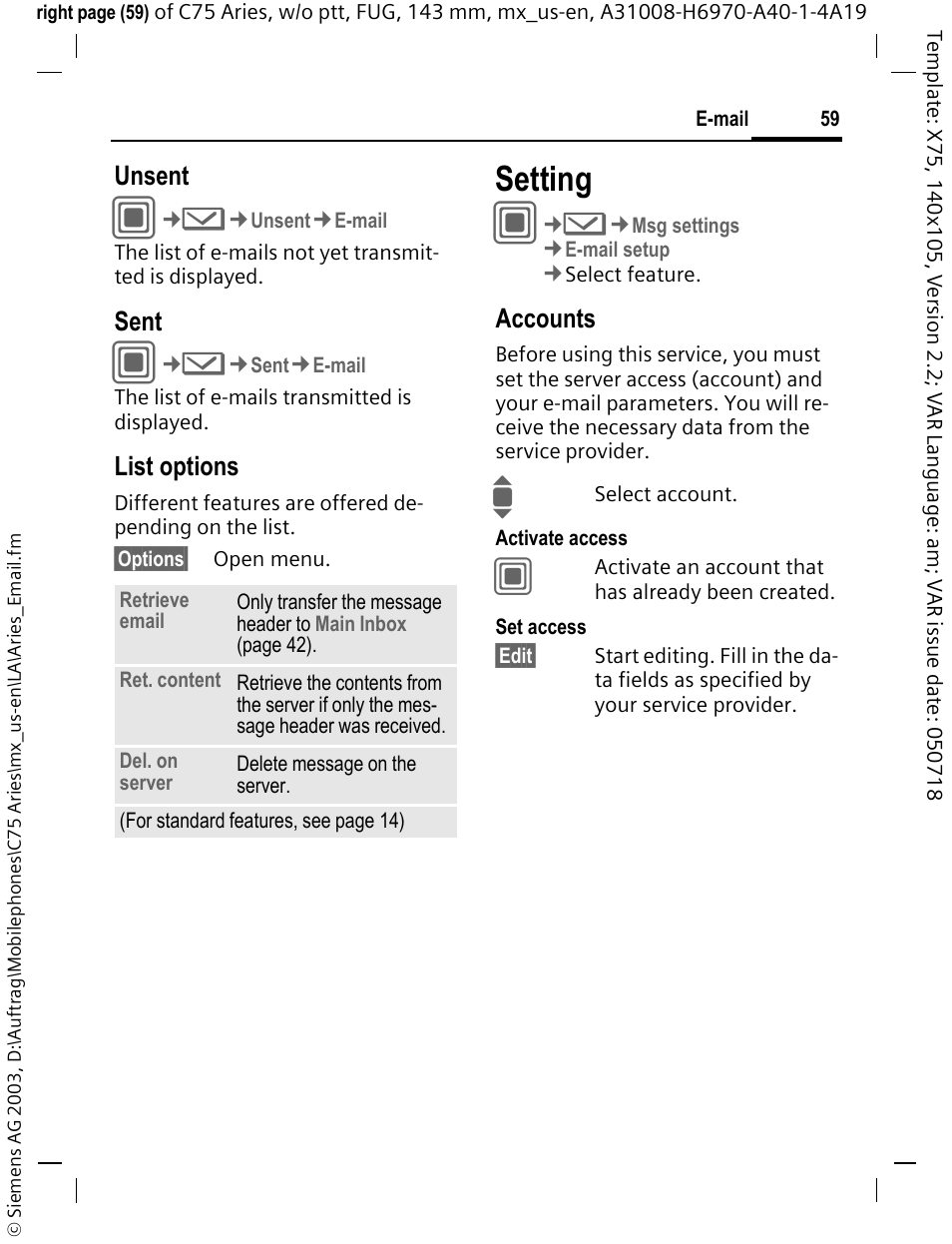 Setting | Siemens Gigaset 200 User Manual | Page 60 / 139