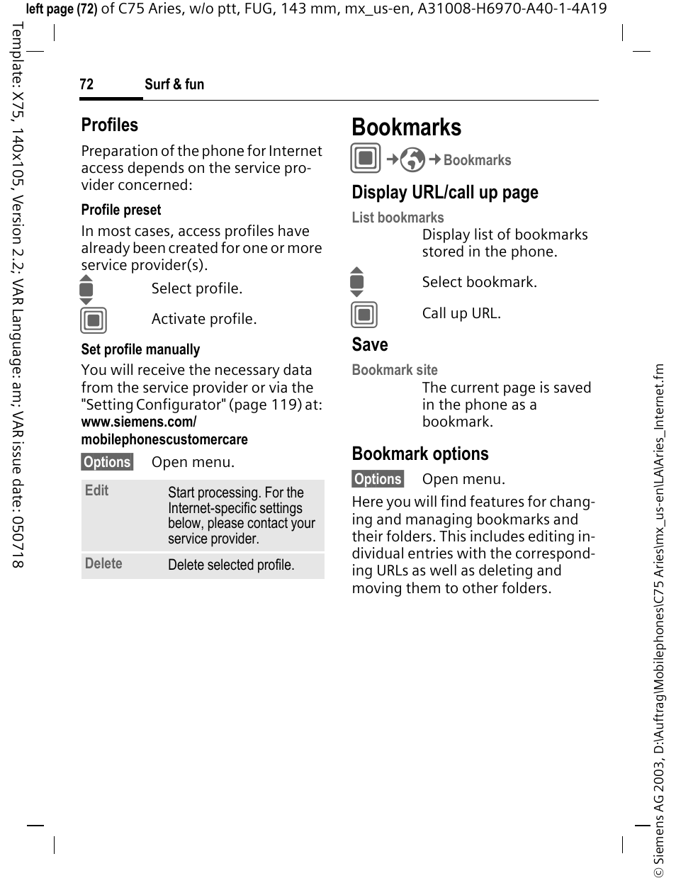 Bookmarks | Siemens Gigaset 200 User Manual | Page 73 / 139