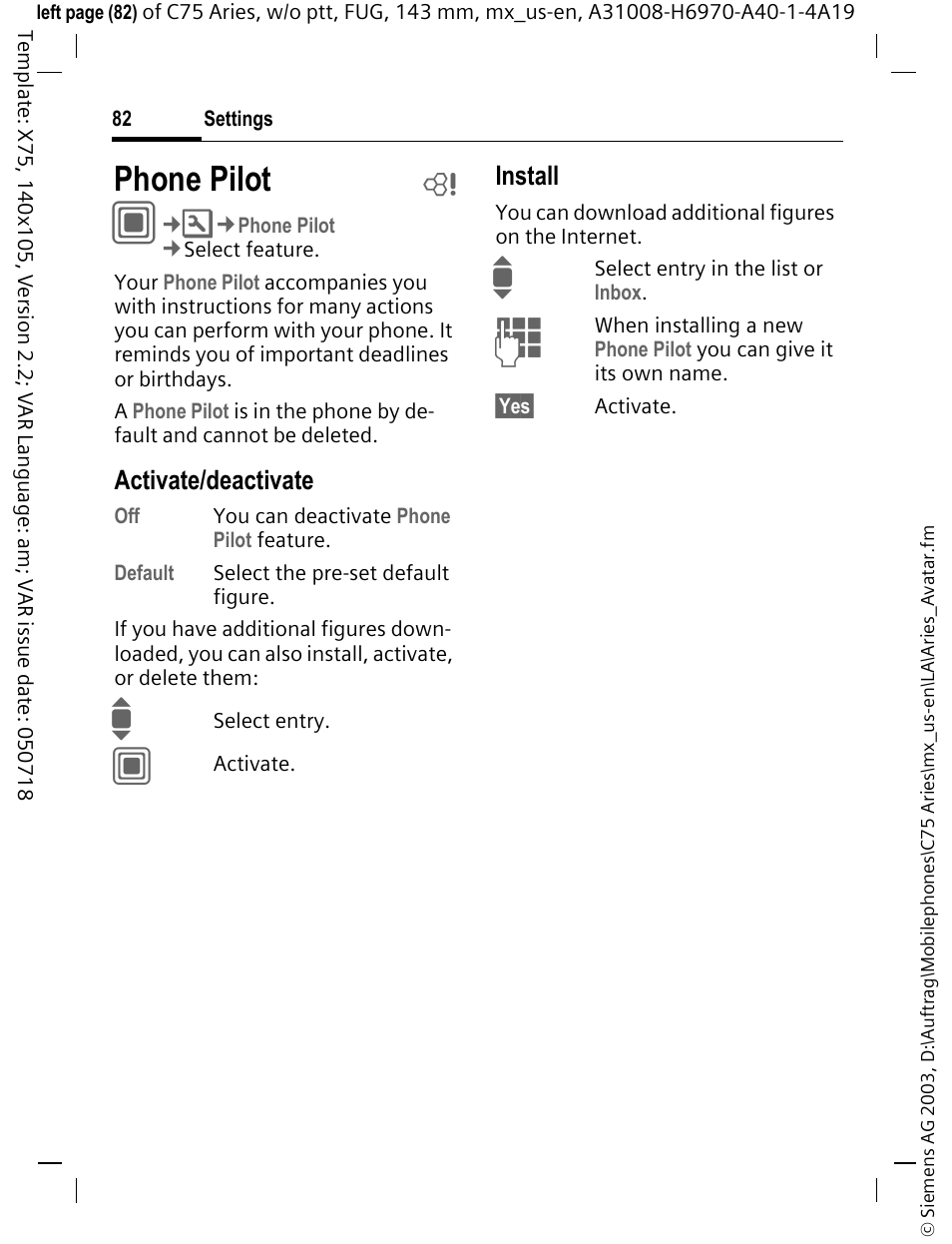 Phone pilot b, Phone pilot | Siemens Gigaset 200 User Manual | Page 83 / 139