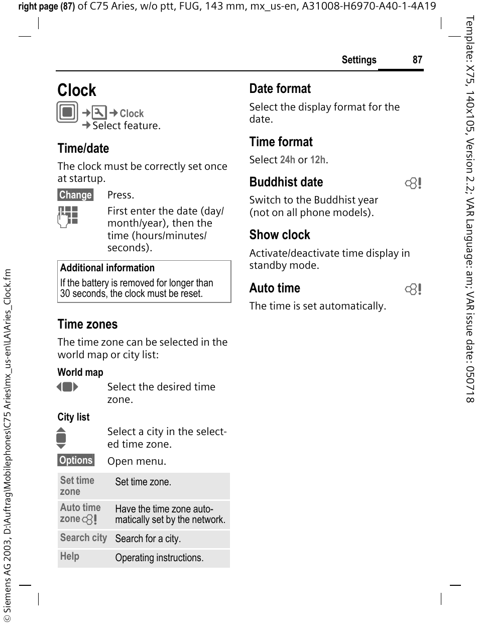 Clock | Siemens Gigaset 200 User Manual | Page 88 / 139