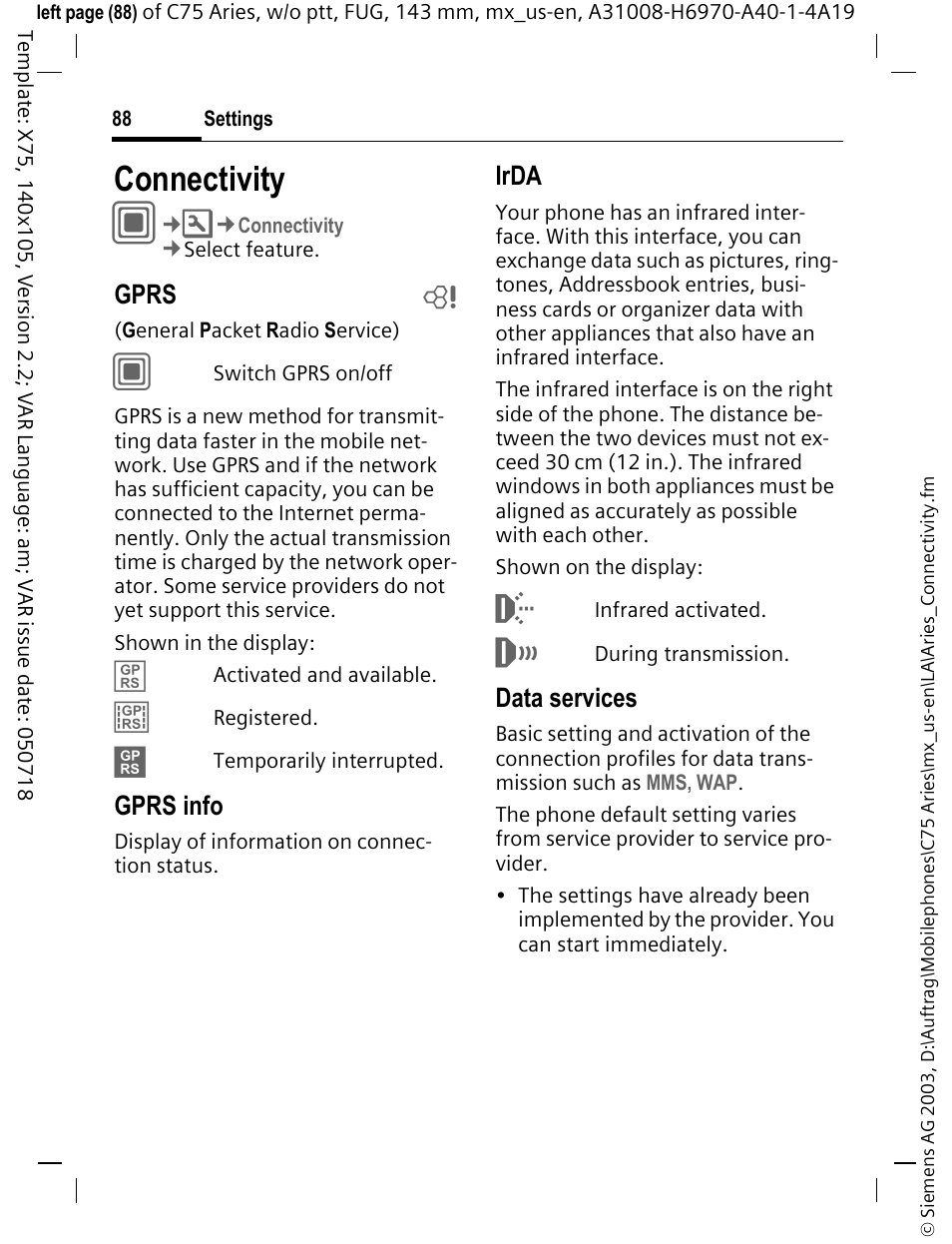 Connectivity | Siemens Gigaset 200 User Manual | Page 89 / 139