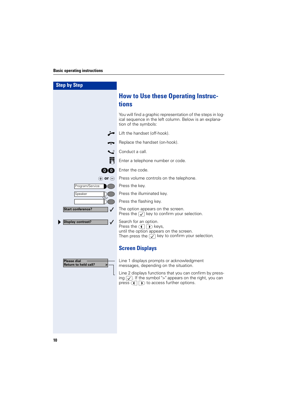 How to use these operating instructions, Screen displays, How to use these operating instruc- tions | Siemens 5000 RSM User Manual | Page 10 / 125