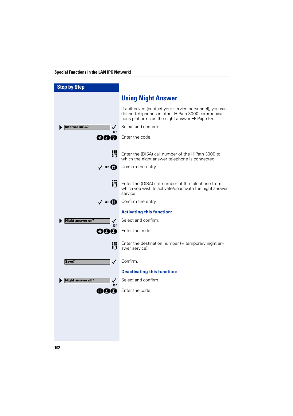 Using night answer | Siemens 5000 RSM User Manual | Page 102 / 125
