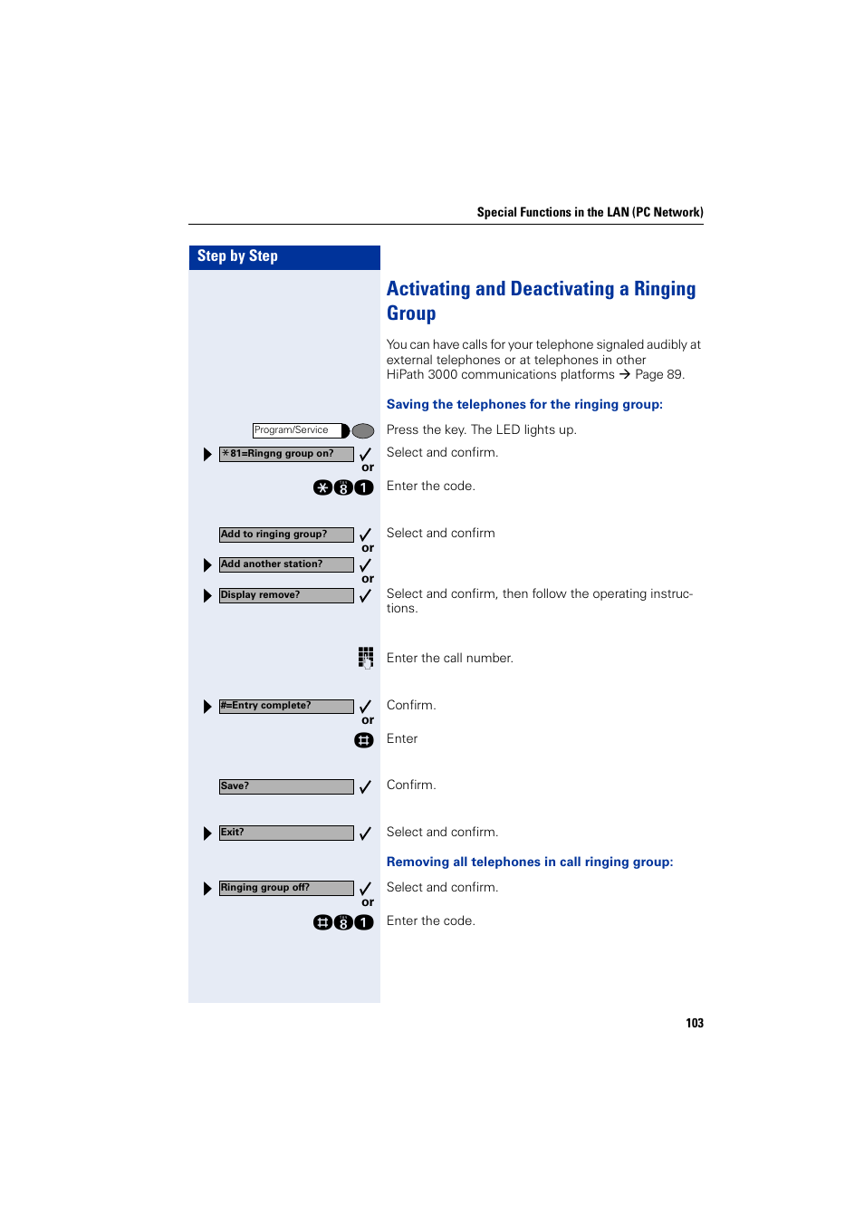 Activating and deactivating a ringing group | Siemens 5000 RSM User Manual | Page 103 / 125