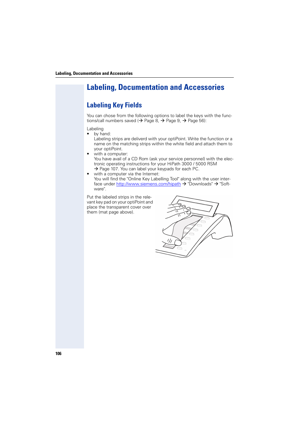 Labeling, documentation and accessories, Labeling key fields | Siemens 5000 RSM User Manual | Page 106 / 125