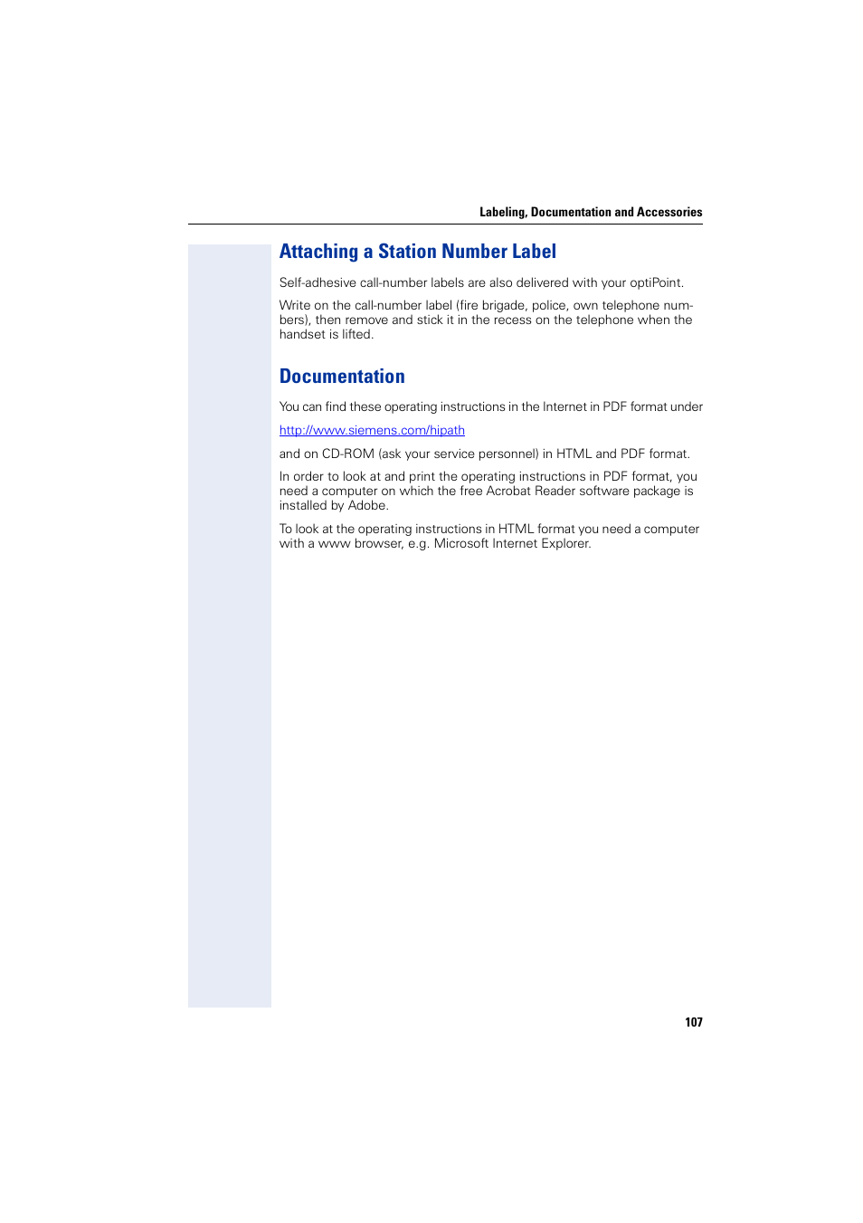 Attaching a station number label, Documentation, Attaching a station number label documentation | Siemens 5000 RSM User Manual | Page 107 / 125