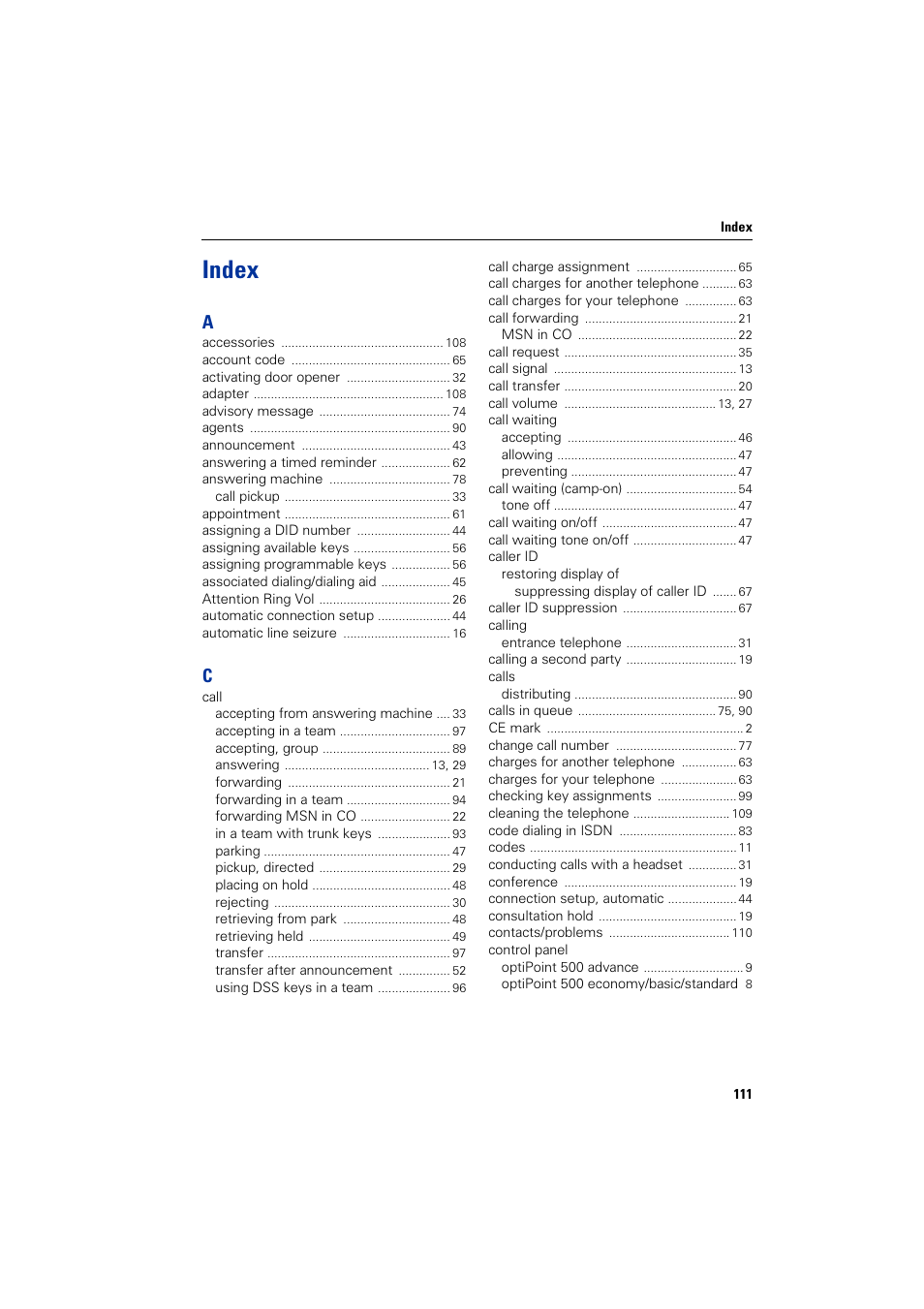 Index | Siemens 5000 RSM User Manual | Page 111 / 125