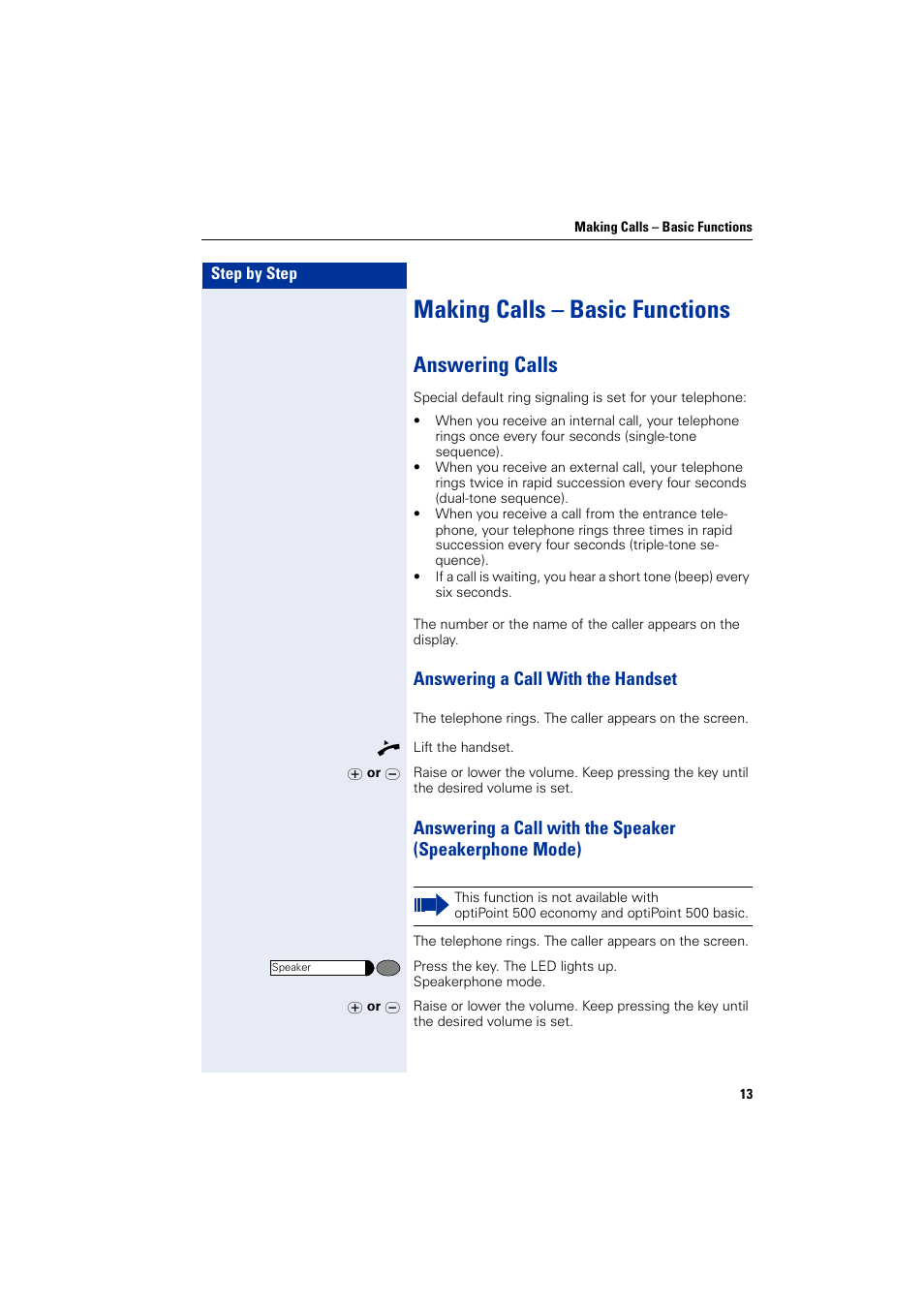 Making calls – basic functions, Answering calls, Answering a call with the handset | Siemens 5000 RSM User Manual | Page 13 / 125