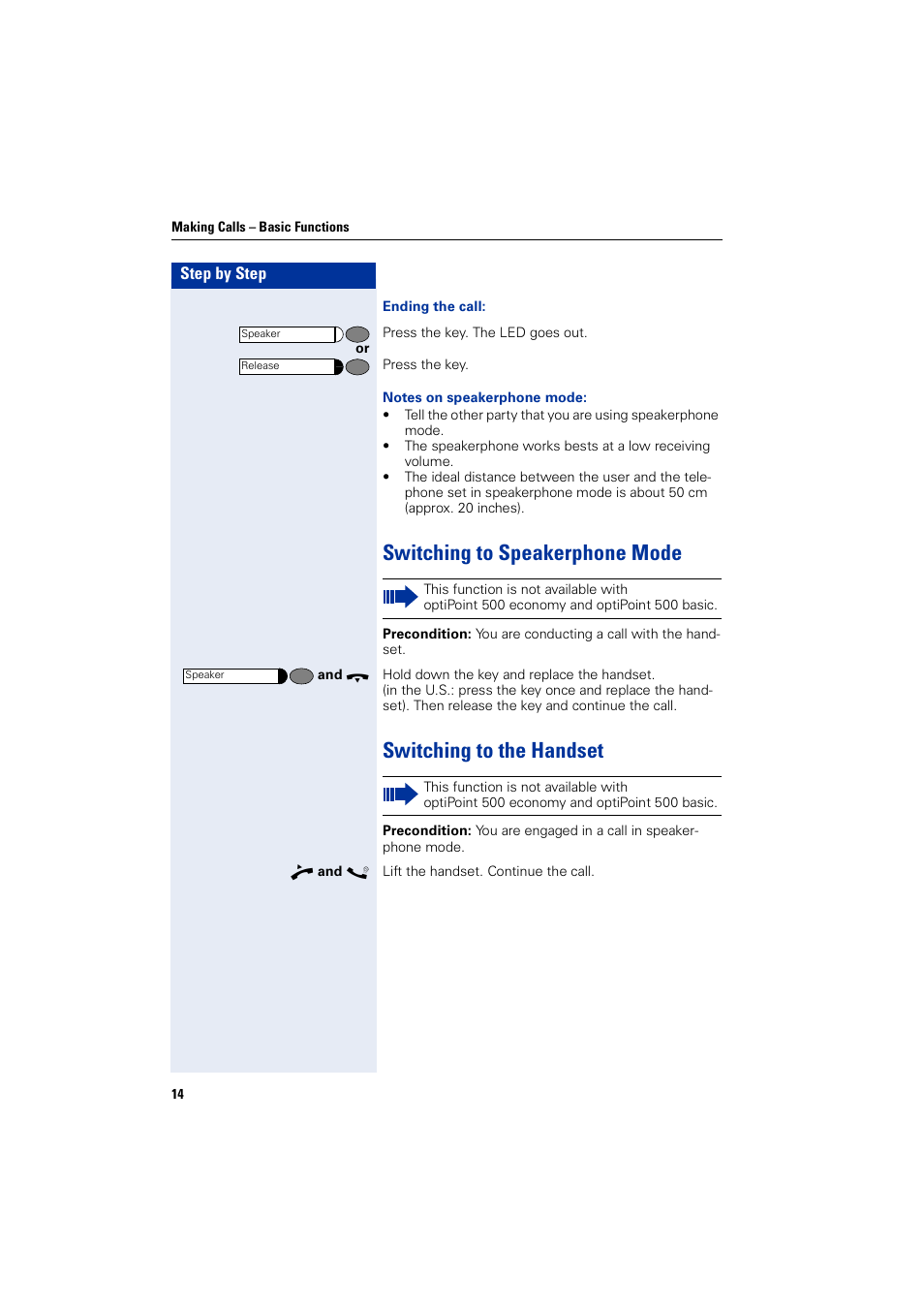 Switching to speakerphone mode, Switching to the handset | Siemens 5000 RSM User Manual | Page 14 / 125