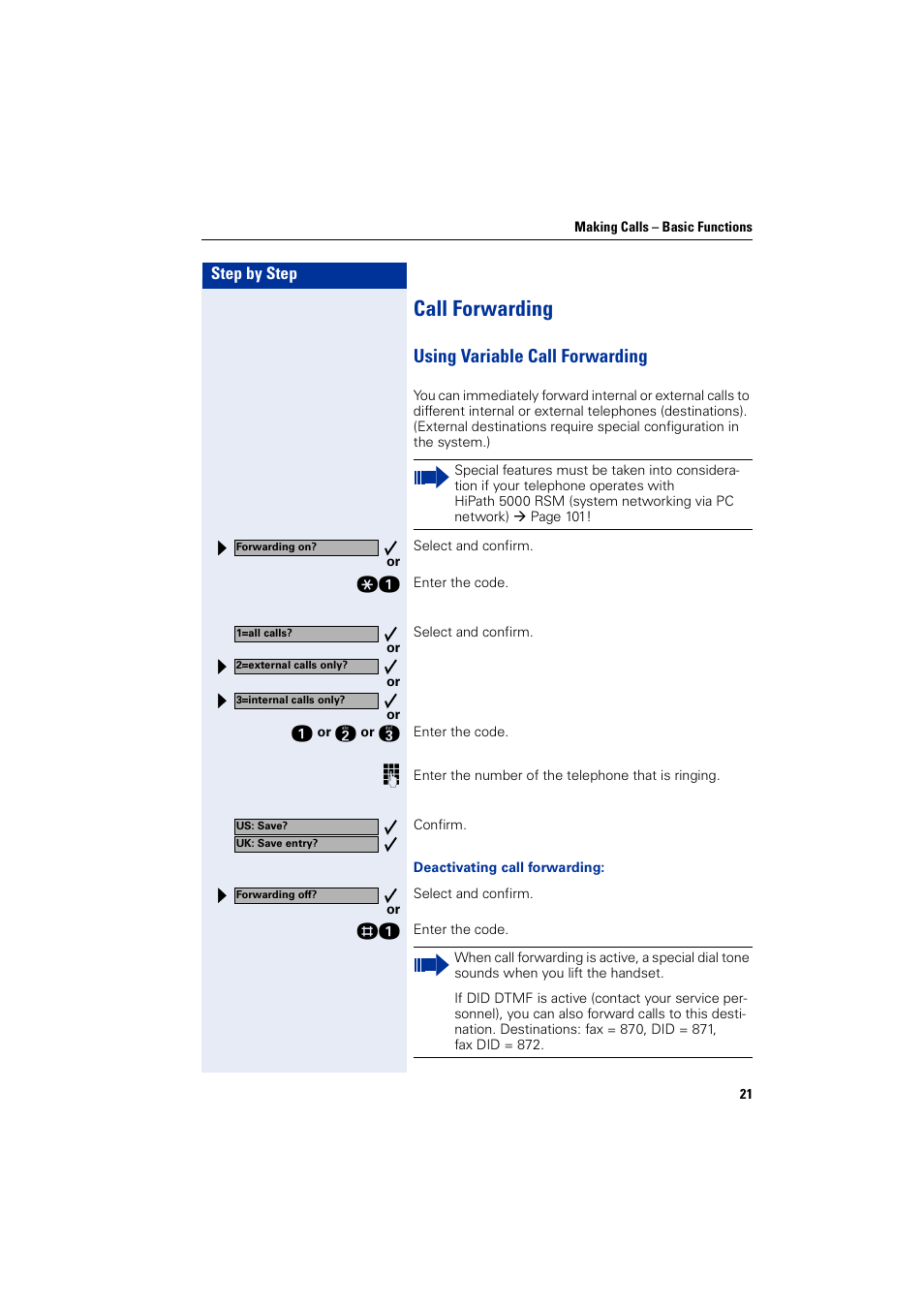 Call forwarding, Using variable call forwarding | Siemens 5000 RSM User Manual | Page 21 / 125