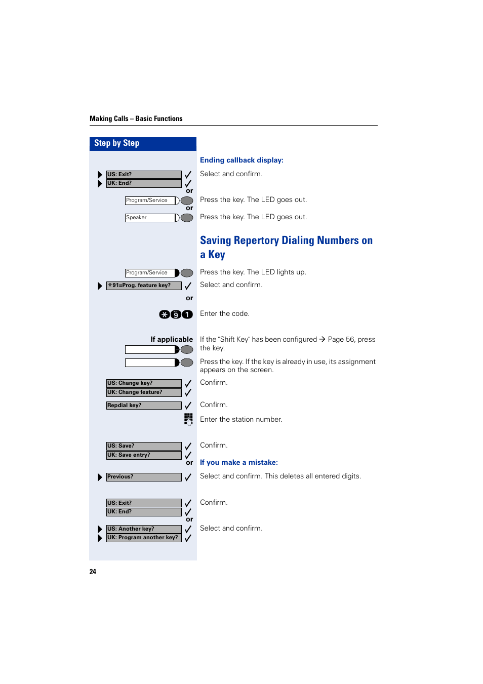 Saving repertory dialing numbers on a key, Step by step | Siemens 5000 RSM User Manual | Page 24 / 125