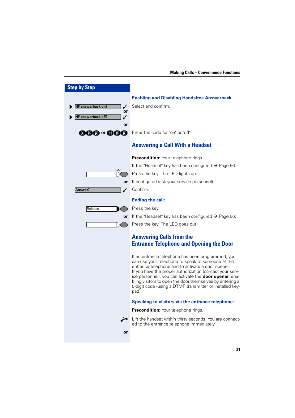 Answering a call with a headset | Siemens 5000 RSM User Manual | Page 31 / 125