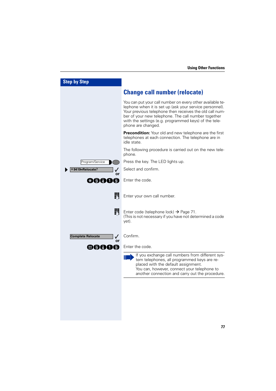 Change call number (relocate) | Siemens 5000 RSM User Manual | Page 77 / 125