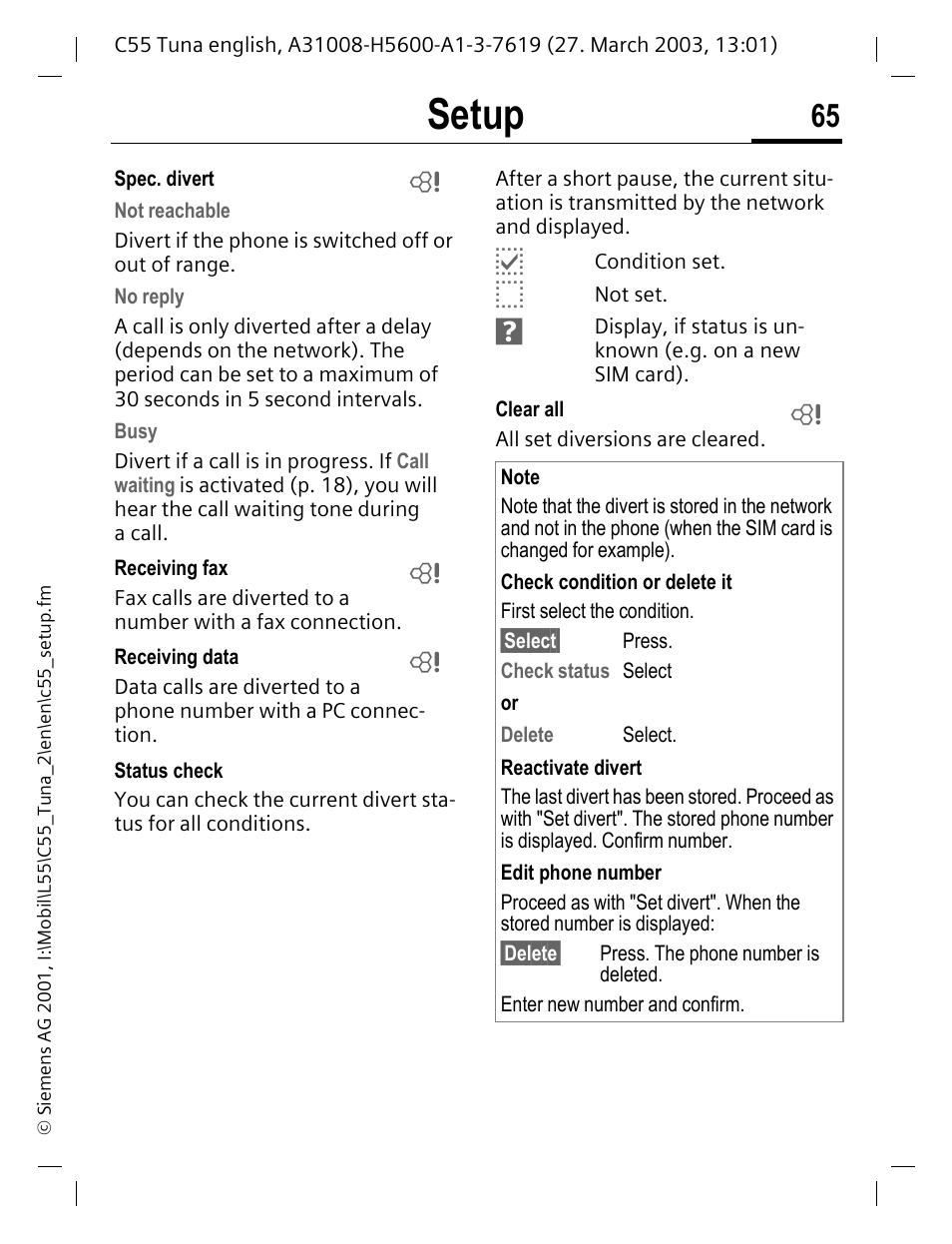 Setup | Siemens C55 User Manual | Page 66 / 110