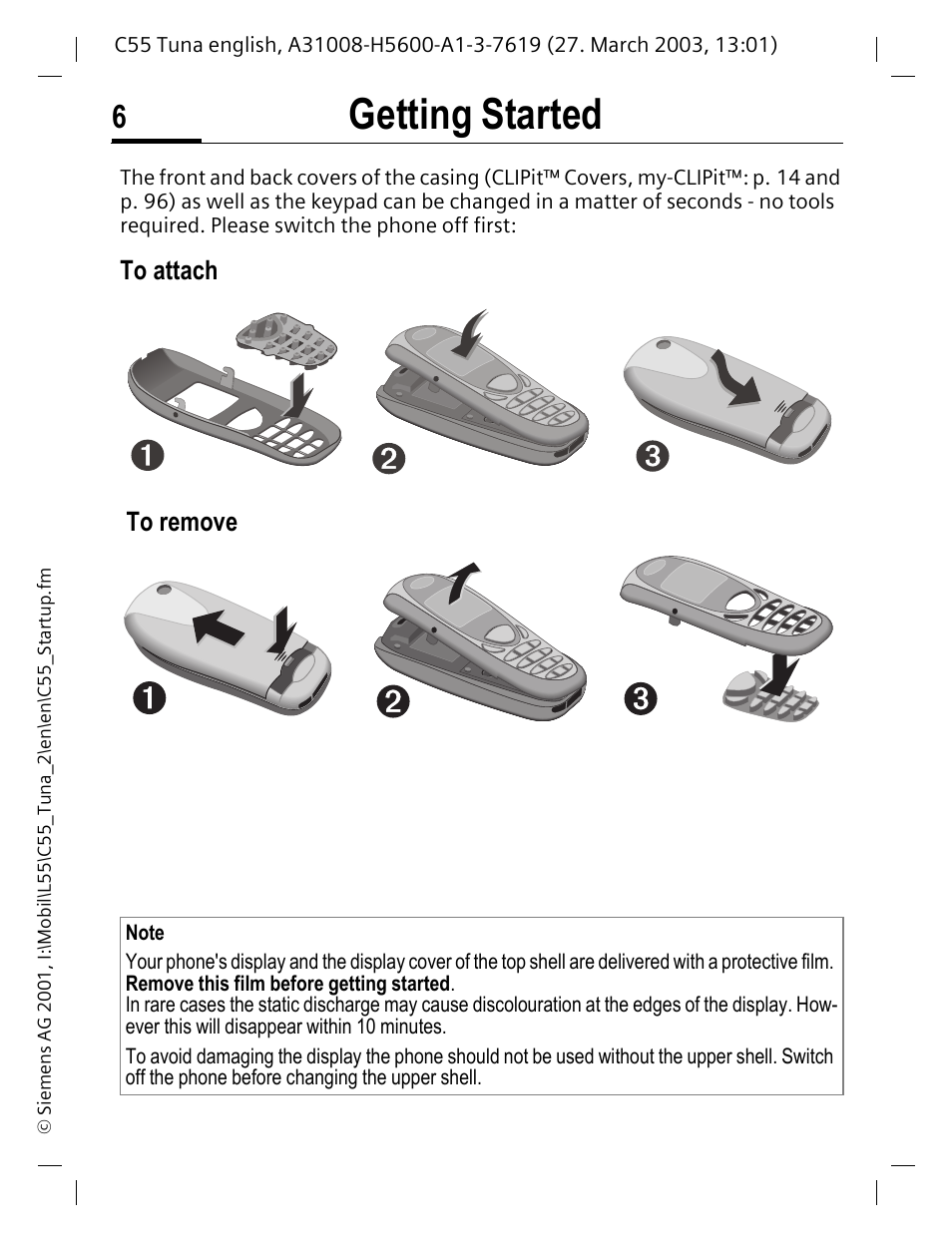 Getting started | Siemens C55 User Manual | Page 7 / 110