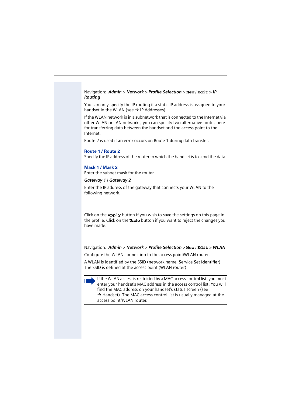 Ip routing, Saving/rejecting changes, Wlan | Siemens 2000 User Manual | Page 22 / 56