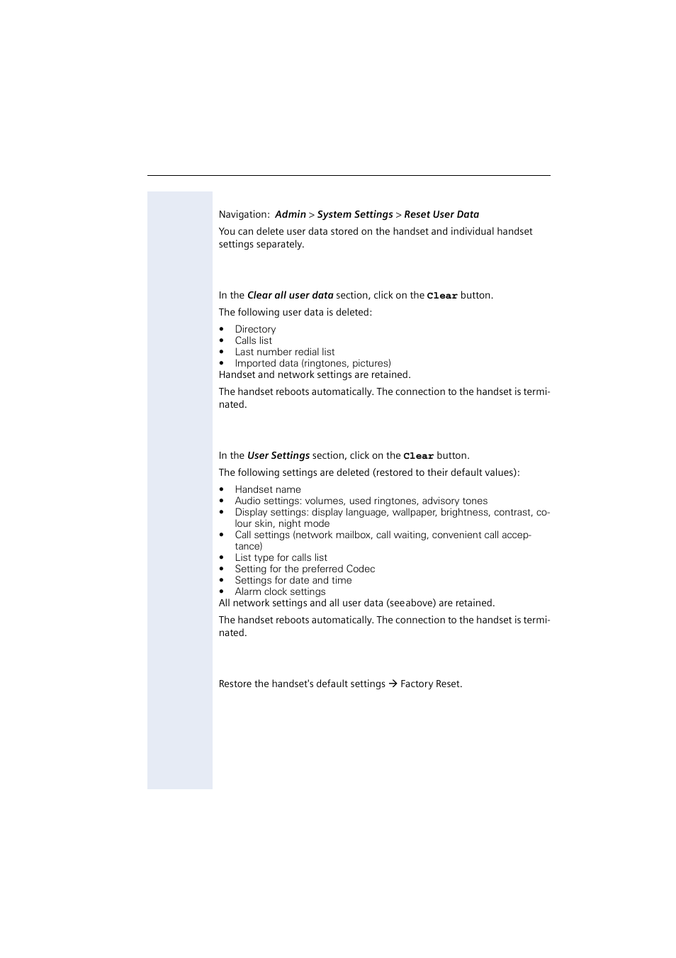 Reset user data, Deleting user data, Deleting user settings | Related topics | Siemens 2000 User Manual | Page 41 / 56