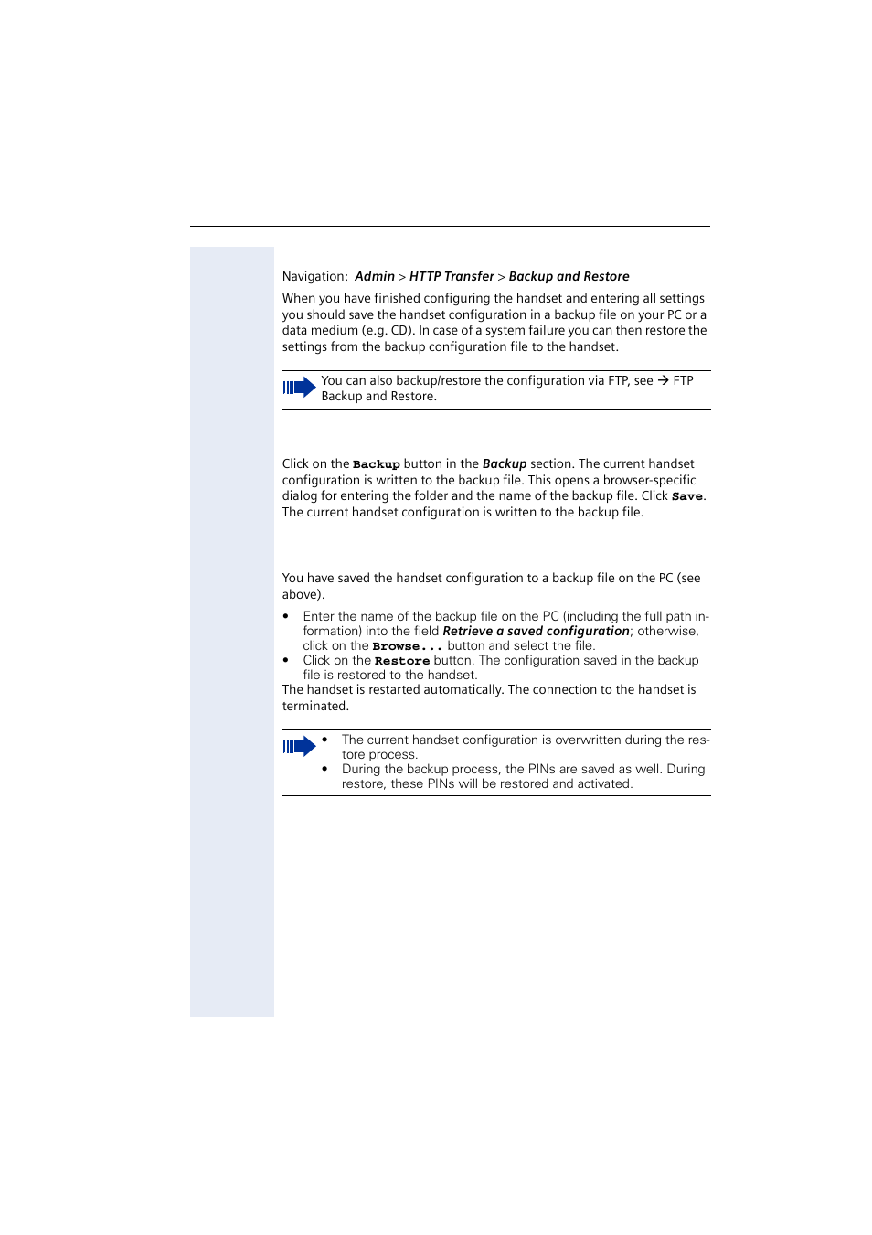 Local backup and restore, Restoring the handset configuration, Æ local backup and restore | Siemens 2000 User Manual | Page 49 / 56