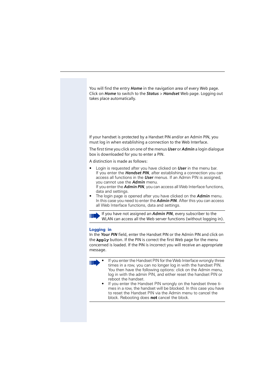 Home, Login/logout, User login / admin login | Siemens 2000 User Manual | Page 5 / 56