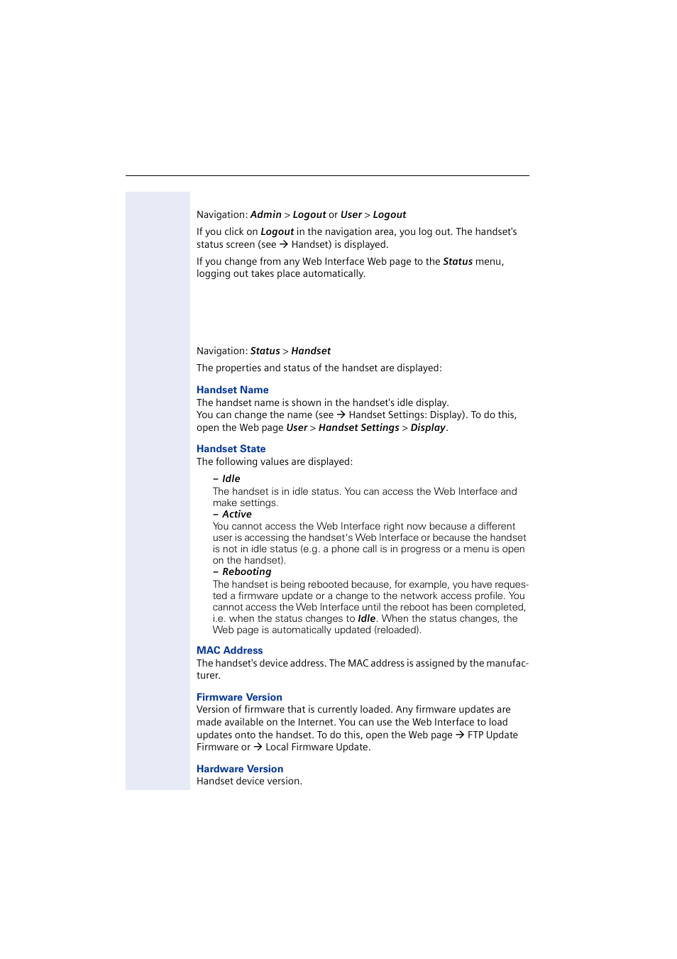 Logout, Menu status, Handset | Siemens 2000 User Manual | Page 6 / 56