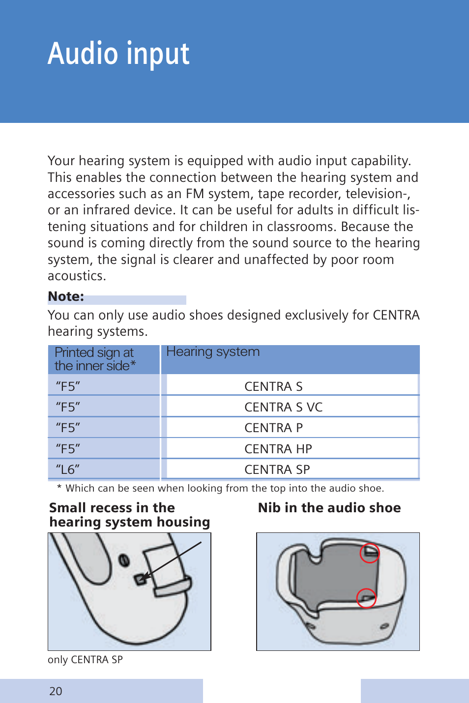 Audio input | Siemens CENTRA Behind-the-Ear System User Manual | Page 20 / 28