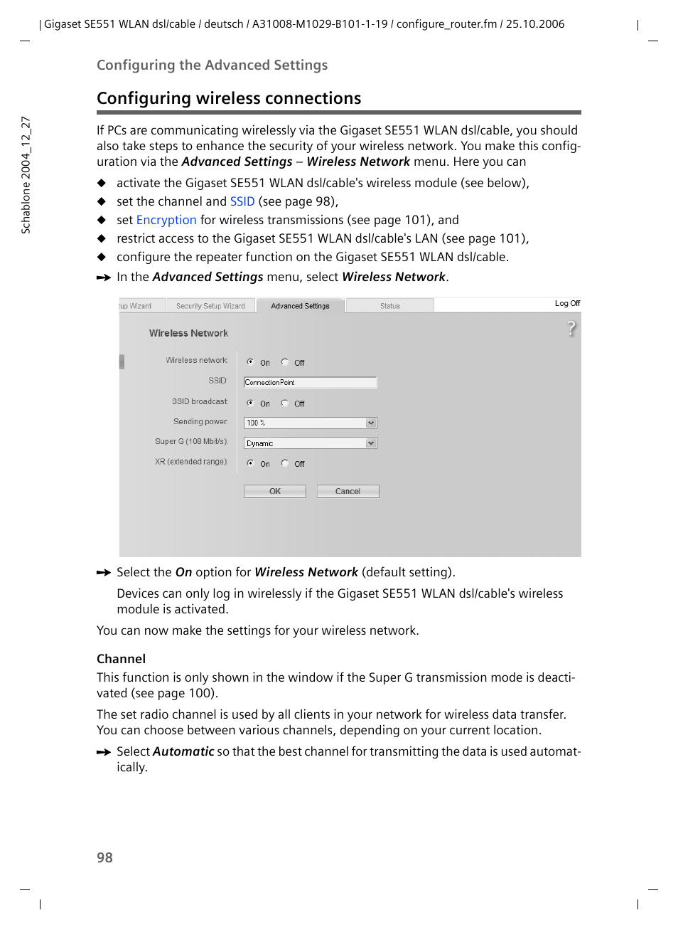 Configuring wireless connections | Siemens gigaset SE551 User Manual | Page 100 / 175