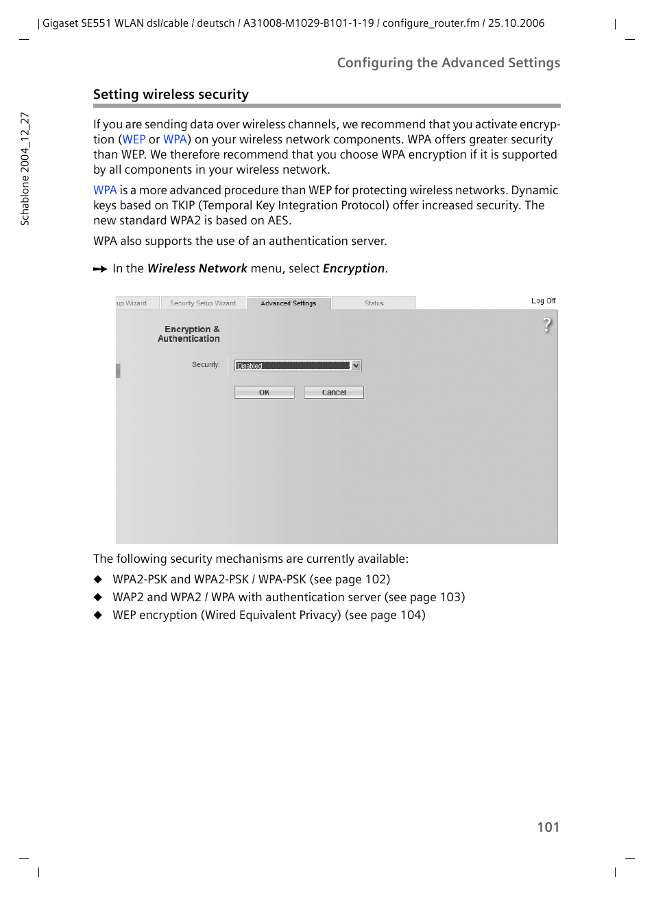 Setting wireless security | Siemens gigaset SE551 User Manual | Page 103 / 175