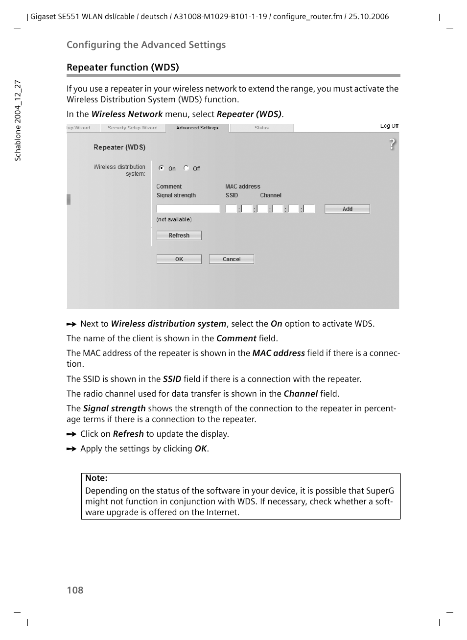 Repeater function (wds) | Siemens gigaset SE551 User Manual | Page 110 / 175