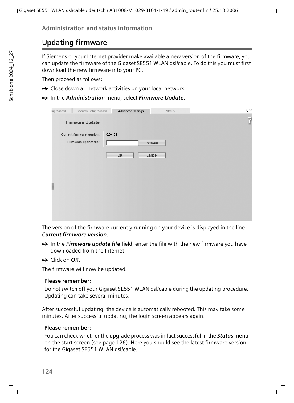 Updating firmware | Siemens gigaset SE551 User Manual | Page 126 / 175