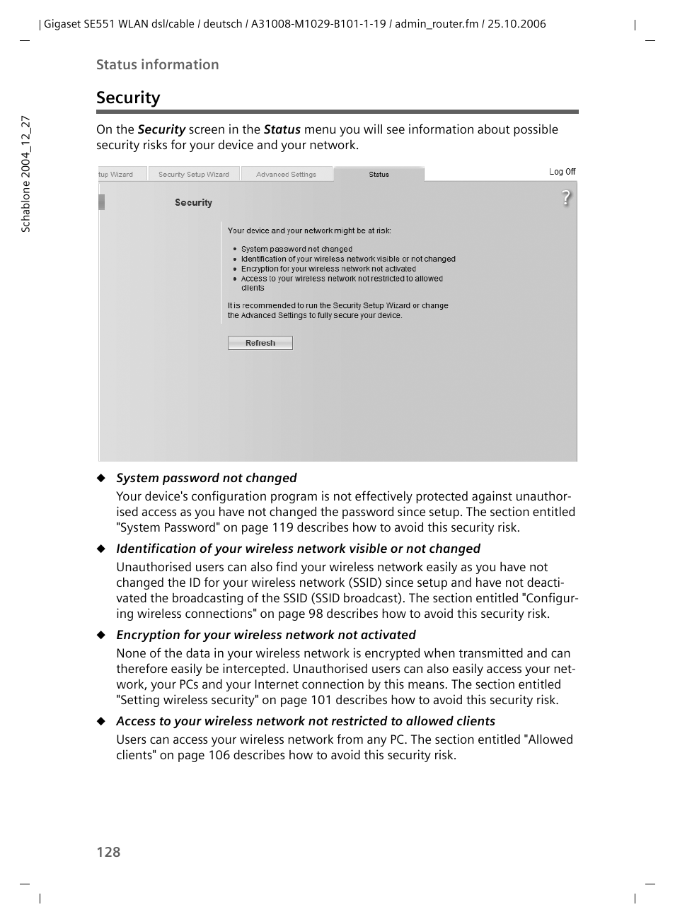 Security | Siemens gigaset SE551 User Manual | Page 130 / 175