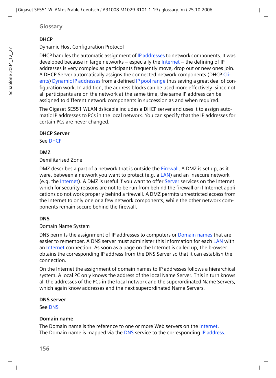 Dsl/cable's, Dhcp, Domain | Names, Dns server, Domain names, Ble has a, Dhcp server | Siemens gigaset SE551 User Manual | Page 158 / 175