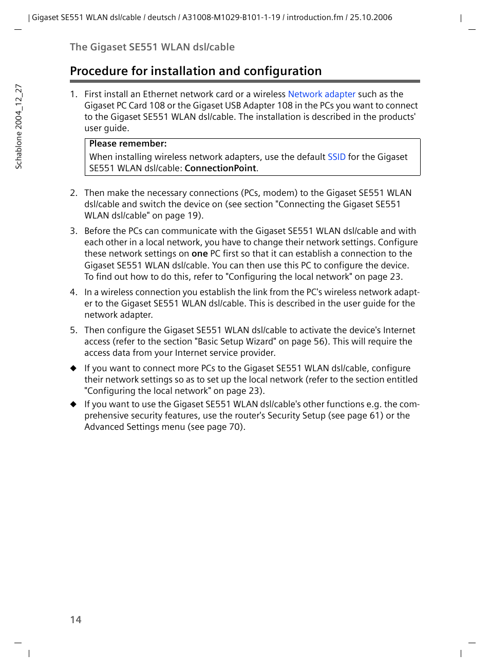 Procedure for installation and configuration | Siemens gigaset SE551 User Manual | Page 16 / 175