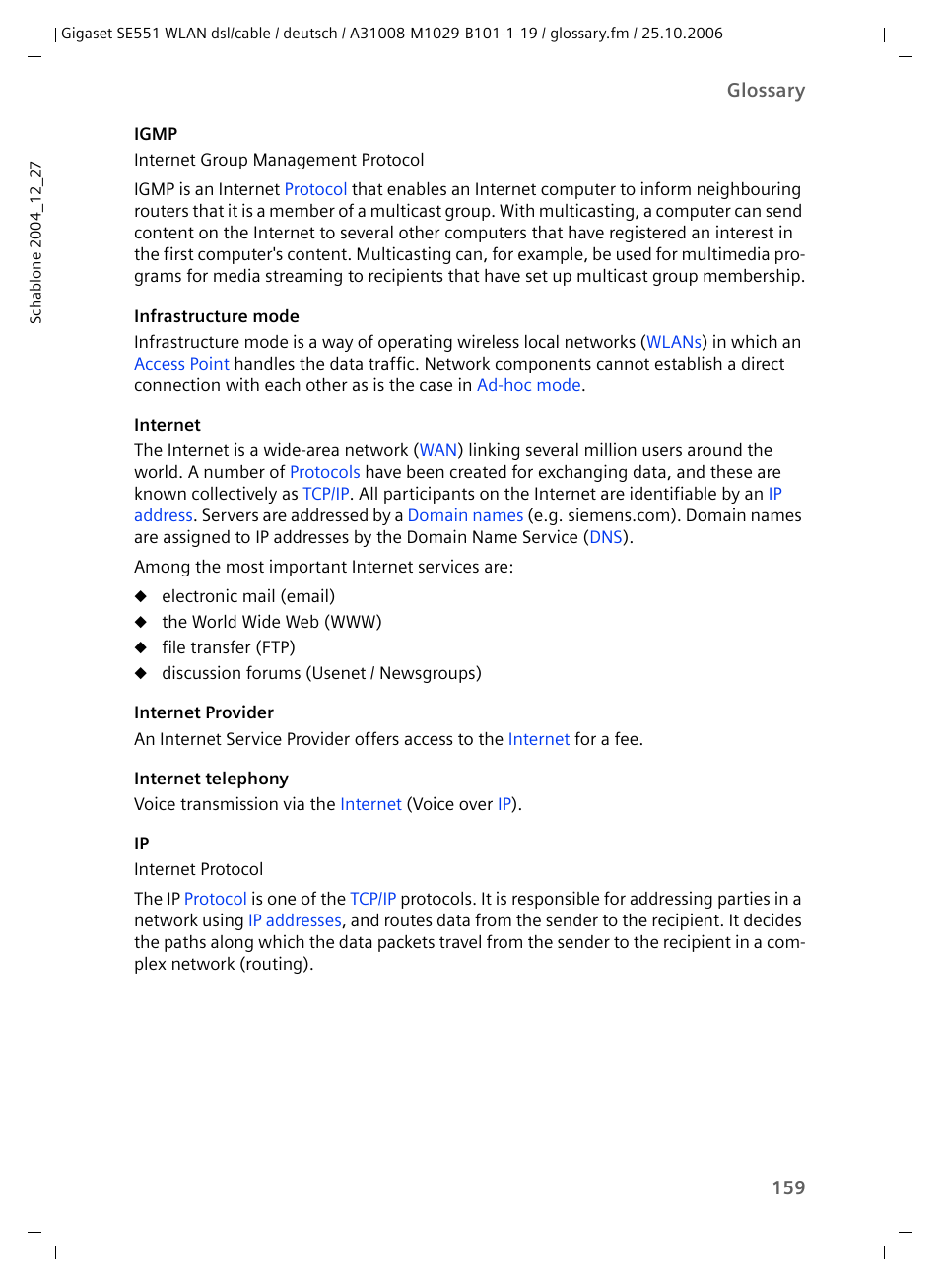 Internet, Internet provider, Internet provider's | Manually, Infrastructure mode, Provider, Connec, Ions the | Siemens gigaset SE551 User Manual | Page 161 / 175