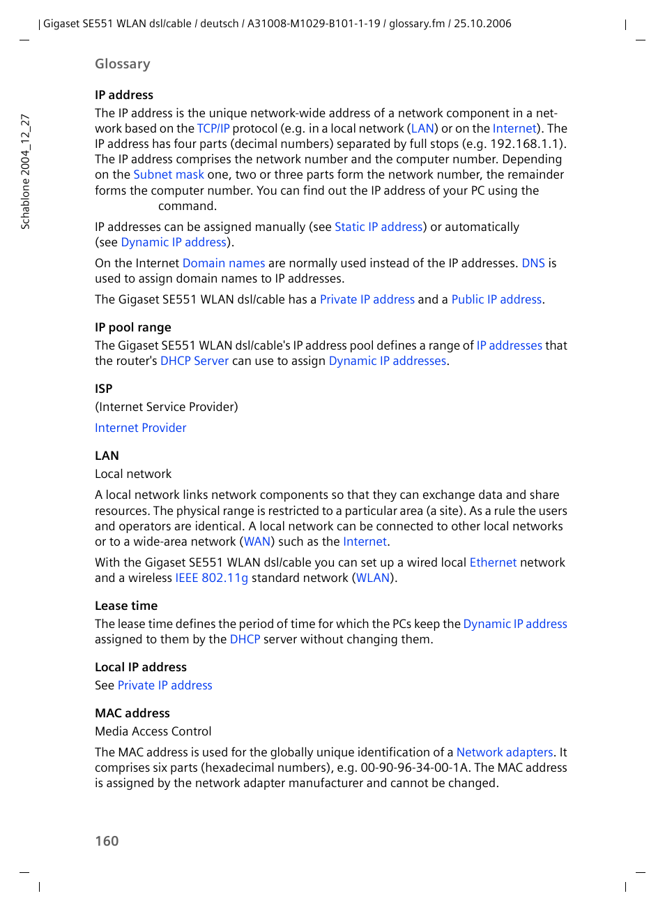 Ip address, Vice's, Lease time | Mac addresses, It adminis, Mac address, Ip addresses, Ip pool range, With, Esponding | Siemens gigaset SE551 User Manual | Page 162 / 175