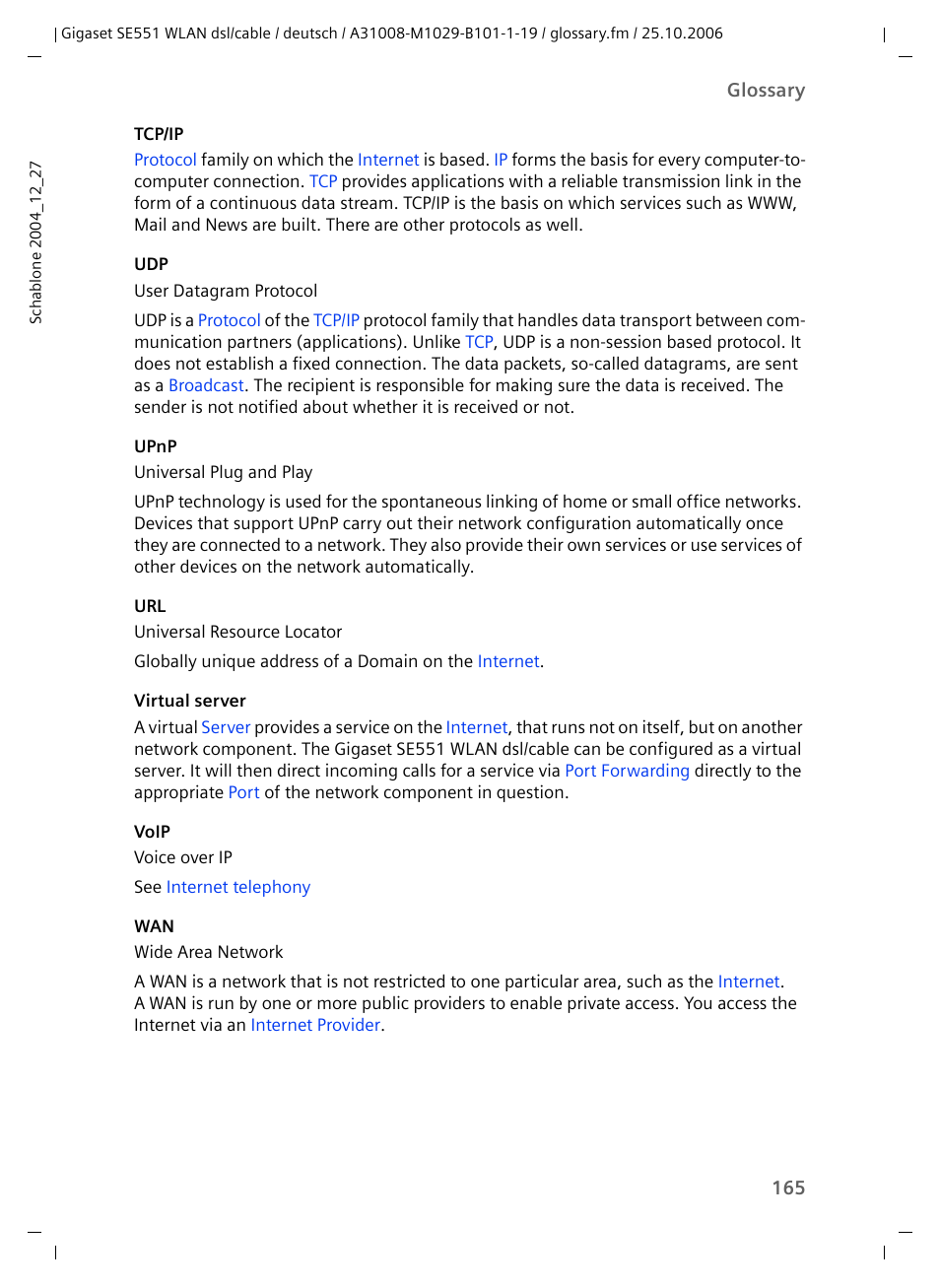 Tcp/ip, Upnp, Ble as a | Virtual server, Voip, It describ | Siemens gigaset SE551 User Manual | Page 167 / 175