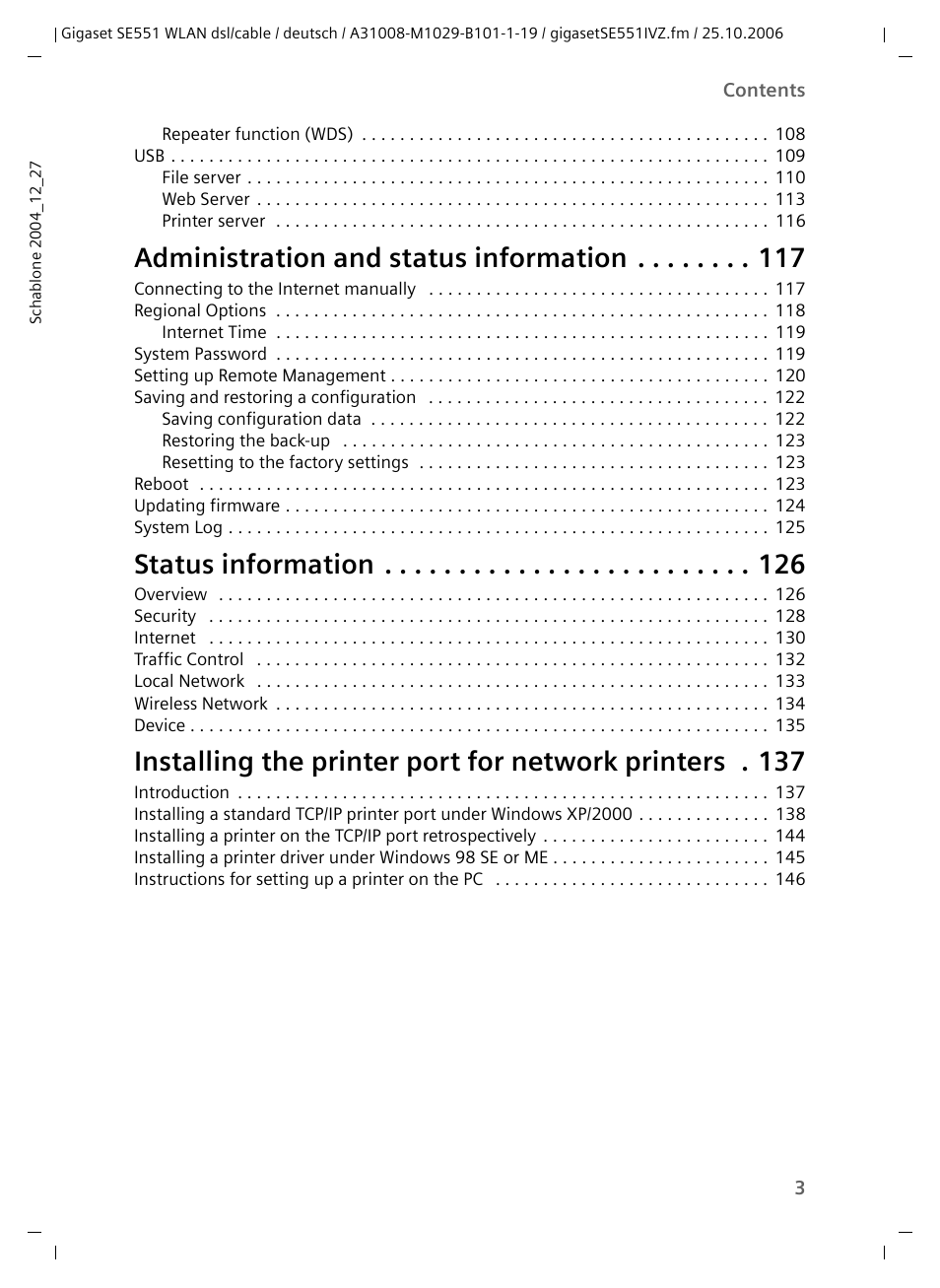 Administration and status information, Status information | Siemens gigaset SE551 User Manual | Page 5 / 175