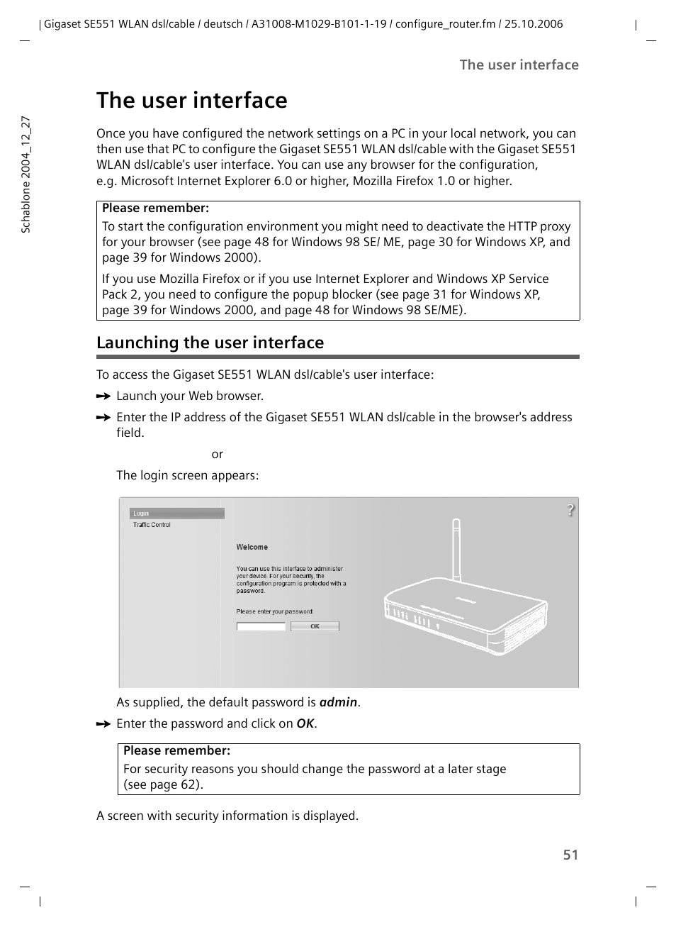 The user interface, Launching the user interface | Siemens gigaset SE551 User Manual | Page 53 / 175