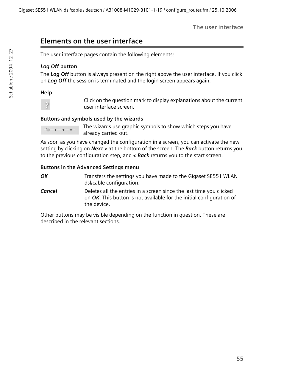 Elements on the user interface | Siemens gigaset SE551 User Manual | Page 57 / 175