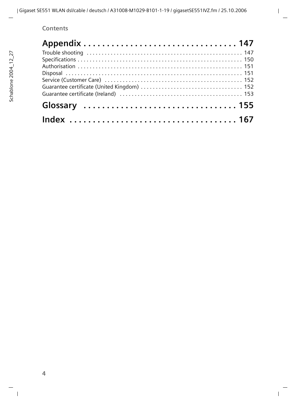 Appendix, Glossary index | Siemens gigaset SE551 User Manual | Page 6 / 175