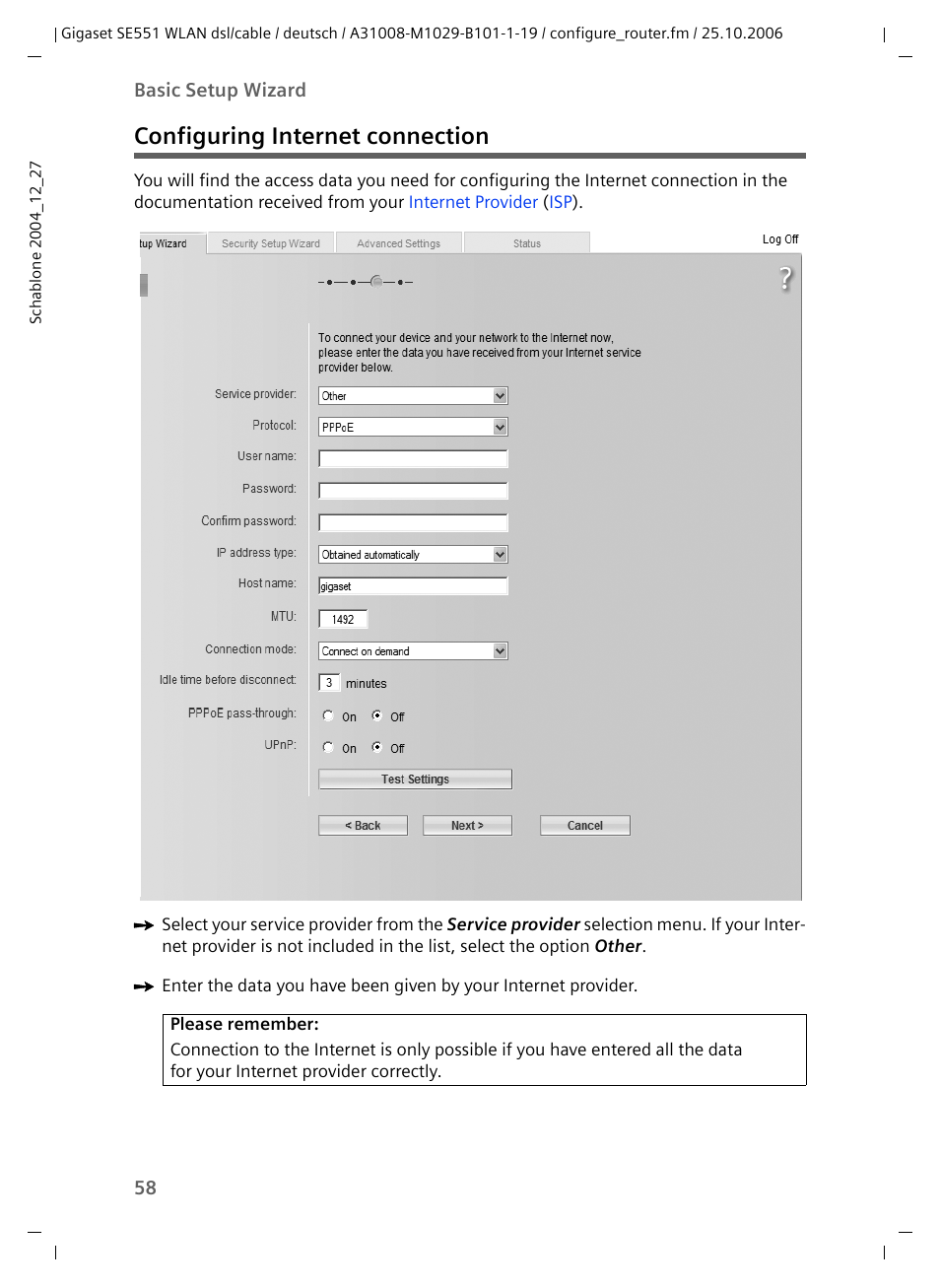 Configuring internet connection | Siemens gigaset SE551 User Manual | Page 60 / 175